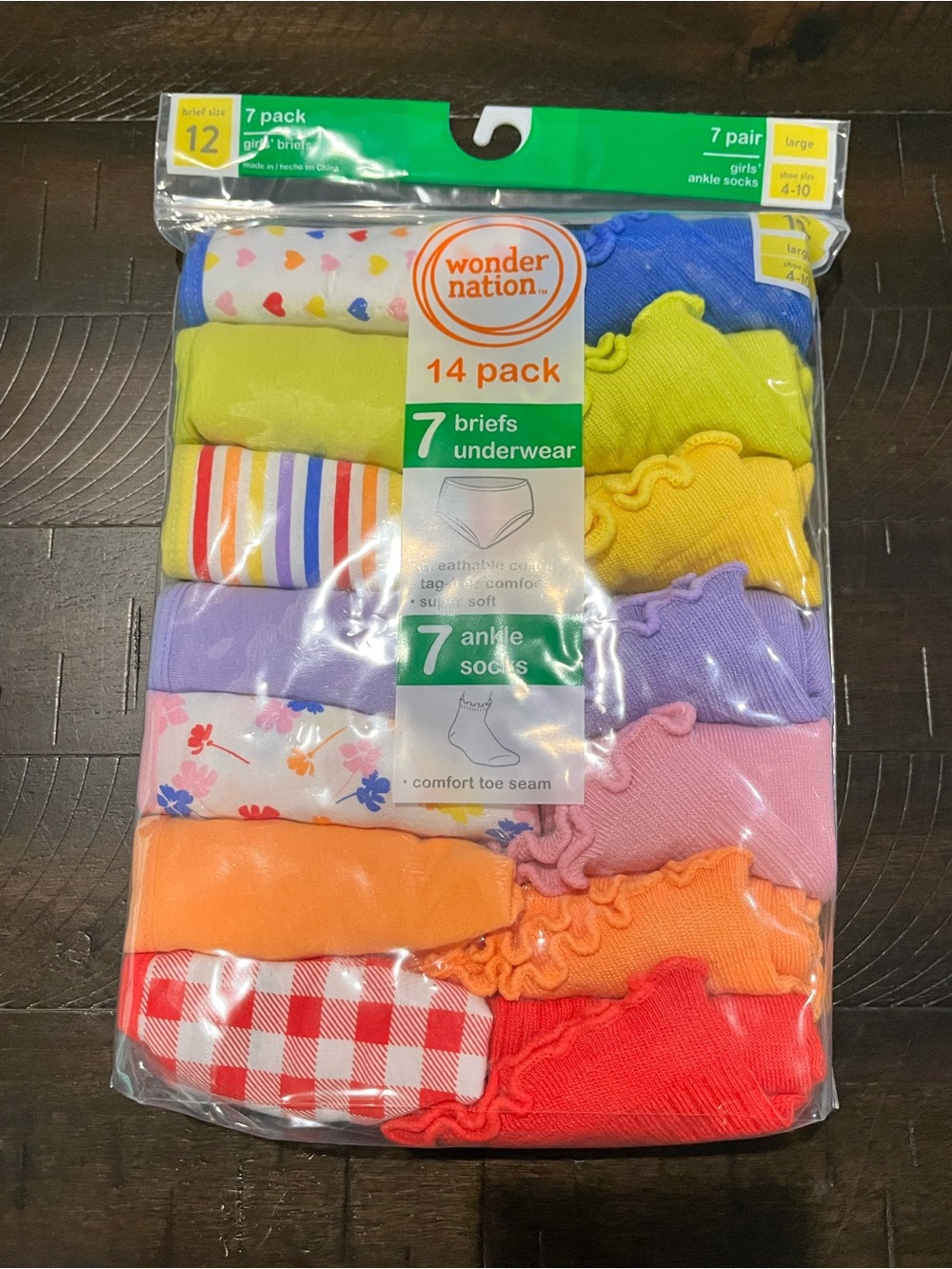 Girl’s 14 Pk Panties Underwear and Socks Wonder Nation Size 12 new